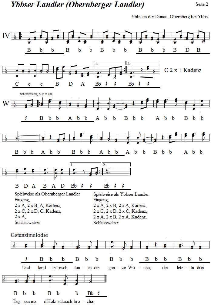 Ybbser Landler (Obernberger Landler), in Griffschrift für Steirische Harmonika