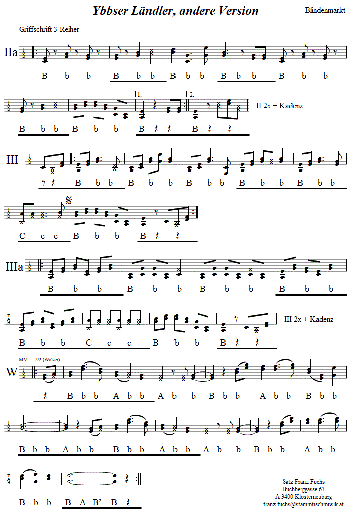 Ybbsfelder Landler, (zweiter Ybbser Landler), Originalmelodie in Griffschrift für Steirische Harmonika