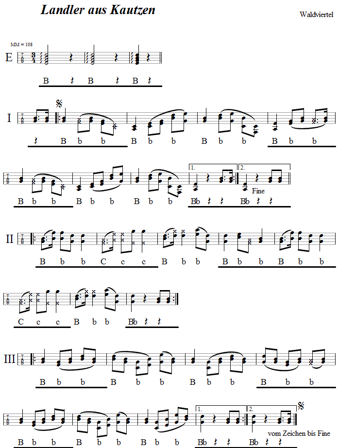 Kautzner Landler in Griffschrift für steirische Harmonika