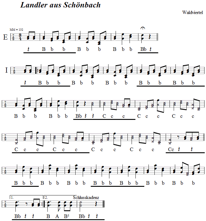 Landler aus Schönbach (Steirischer Landler) in Griffschrift für Steirische Harmonika