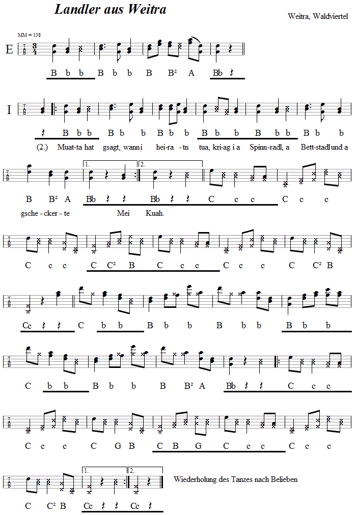 Landler aus Weitra, in Griffschrift für Steirische Harmonika