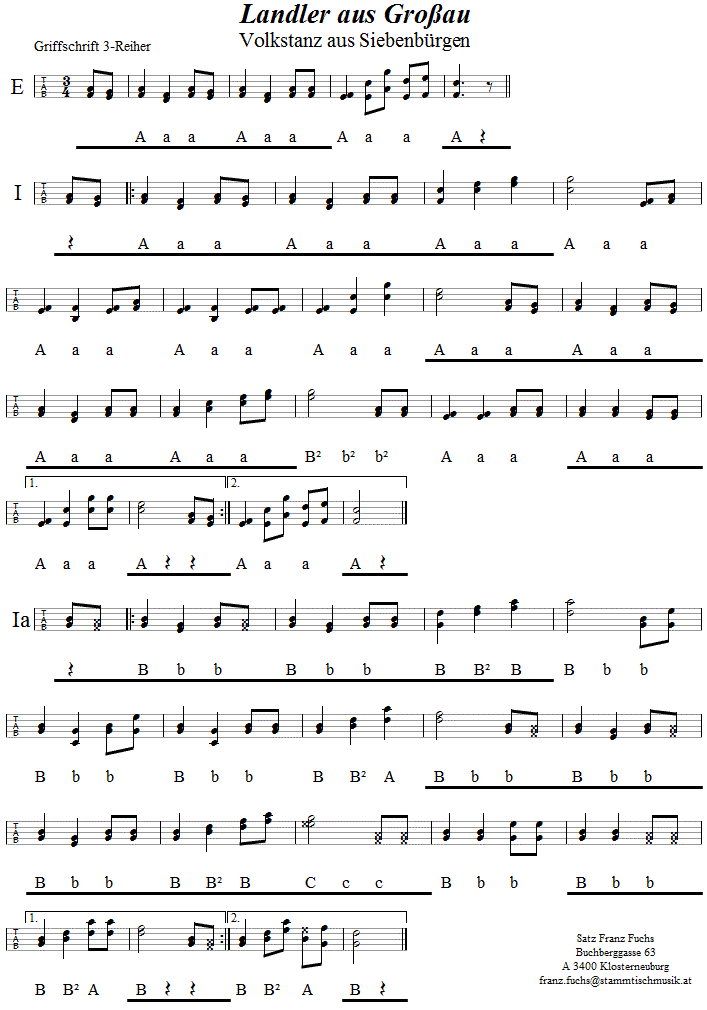 Landler aus Großau in Griffschrift für Steirische Harmonika