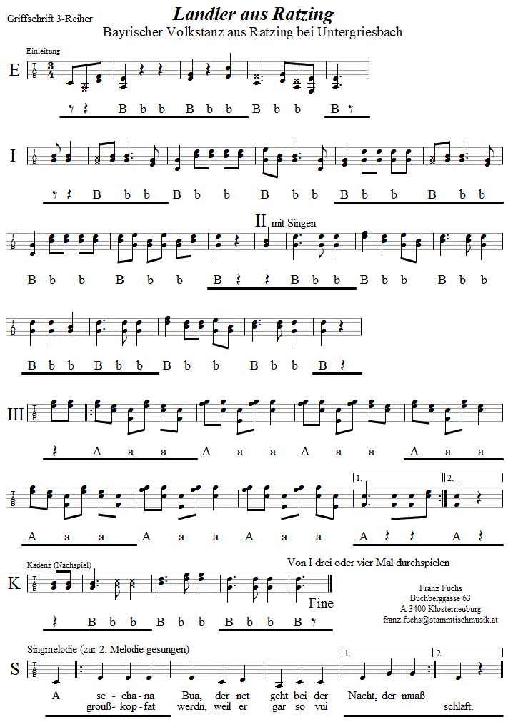 Landler aus Ratzing, in Griffschrift für Steirische Harmonika