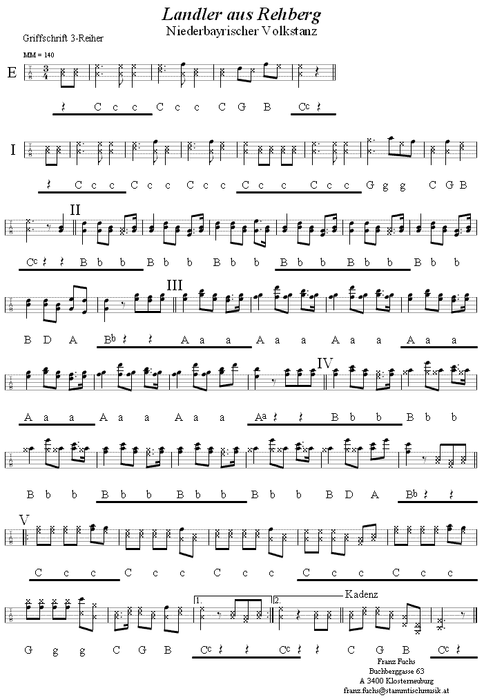 Landler aus Rehberg in Griffschrift für Steirische Harmonika