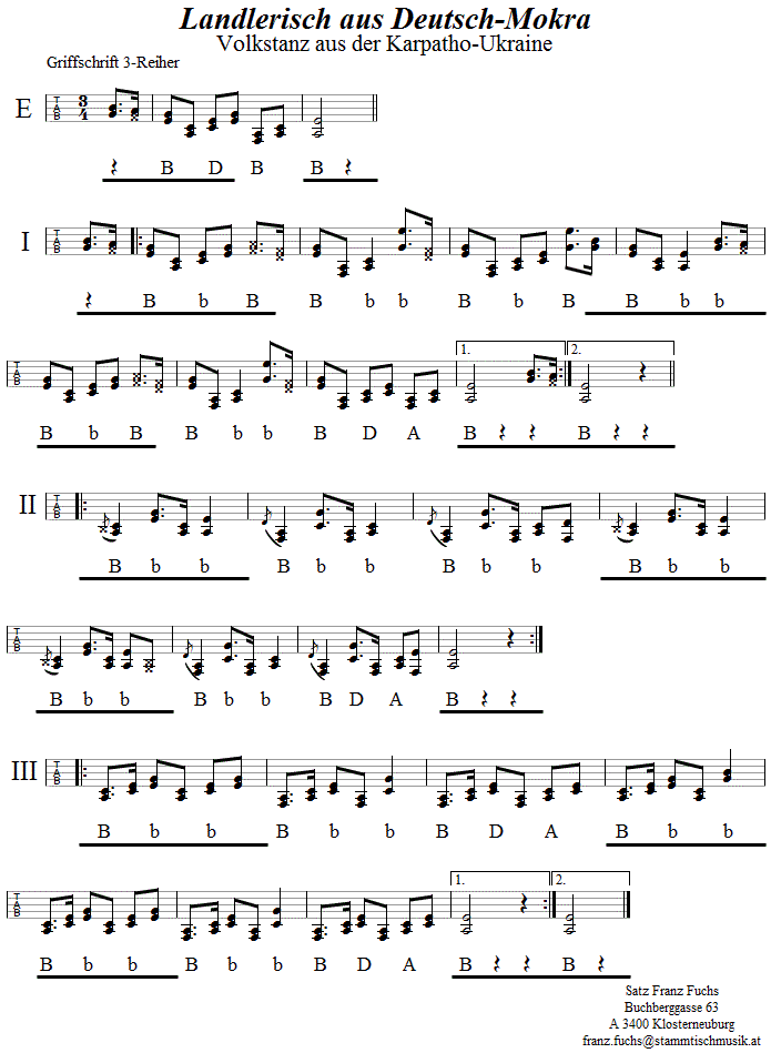 Landlerisch aus Deutsch-Mokra Griffschrift - Musik zum Volkstanz - Volksmusik und Volkstanz