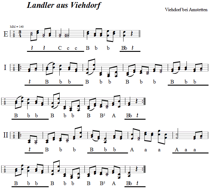 Landler aus Viehdorf Griffschrift - Musik zum Volkstanz - Volksmusik und Volkstanz