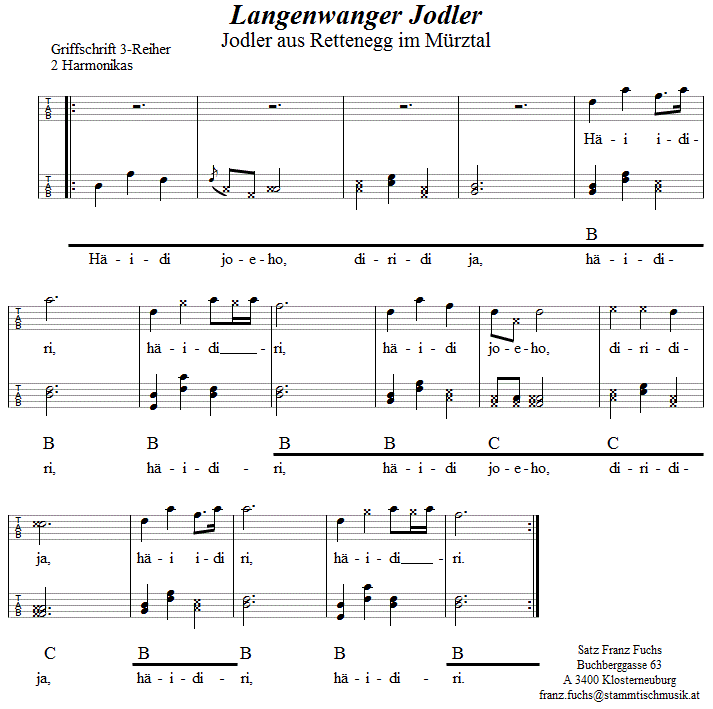 Langenwanger Jodler - in Griffschrift für zwei Steirische Harmonikas