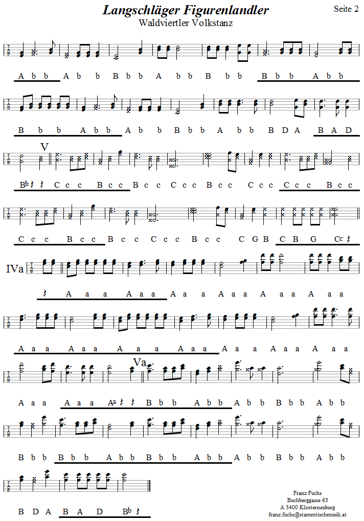 Langschläger Figurenlandler, in Griffschrift für Steirische Harmonika