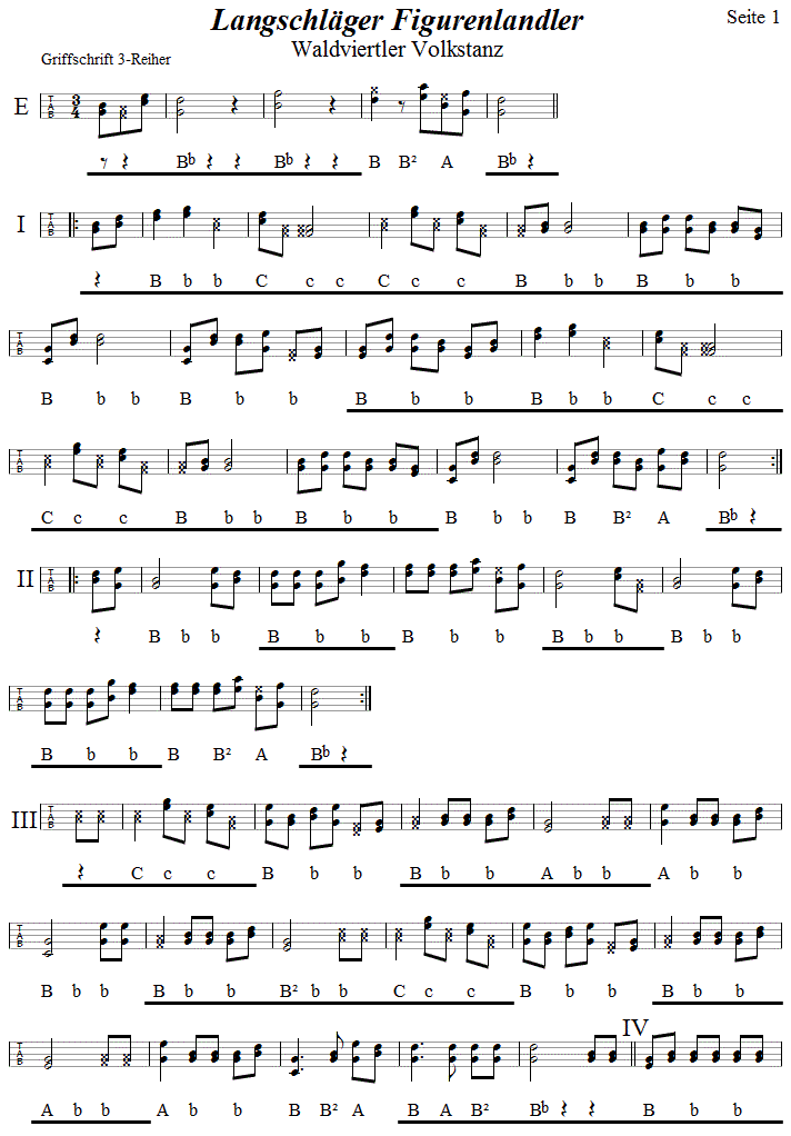 Langschläger Figurenlandler, in Griffschrift für Steirische Harmonika