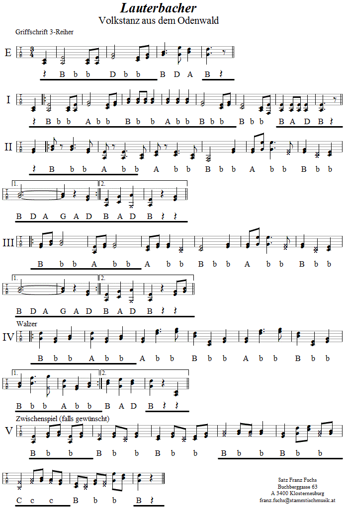 Lauterbacher Griffschrift - Musik zum Volkstanz - Volksmusik und Volkstanz in Klosterneuburg