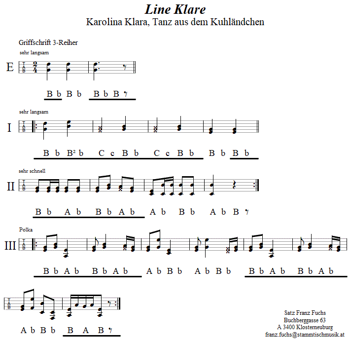 Line Klare, in Griffschrift für Steirische Harmonika