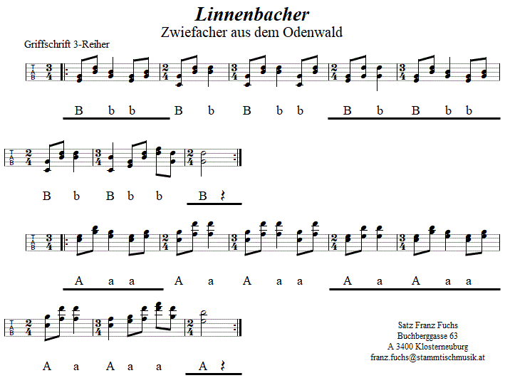 Linnenbacher Zwiefacher, in Griffschrift für Steirische Harmonika