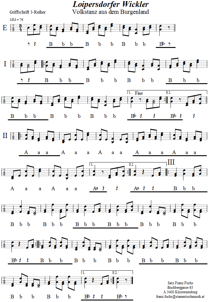 Loipersdorfer Wickler in Griffschrift für Steirische Harmonika