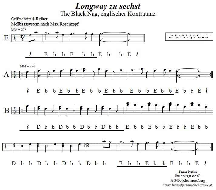 Longway zu sechst (The Black Nag), in Griffschrift für Steirische Harmonika