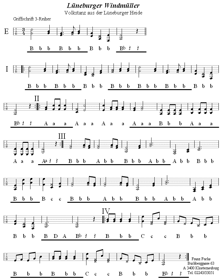 Lüneburger Windmüller in Griffschrift für Steirische Harmonika