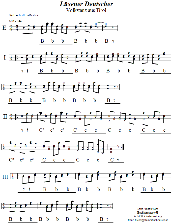 Lüsener Deutscher in Griffschrift für Steirische Harmonika