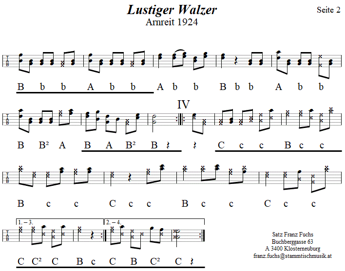 Lustiger Walzer aus Arnreit, in Griffschrift für Steirische Harmonika