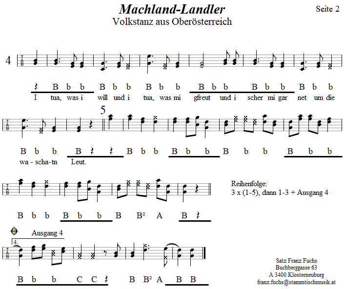 Machland-Landler, in Griffschrift für Steirische Harmonika