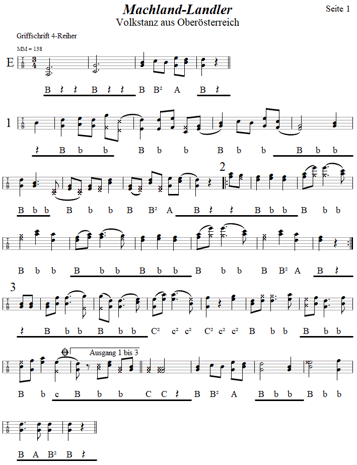 Machland-Landler, in Griffschrift für Steirische Harmonika