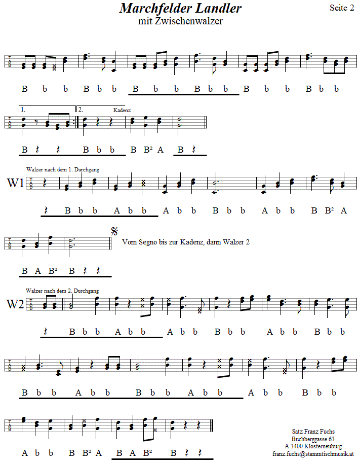 Marchfelder Landler, in Griffschrift für Steirische Harmonika