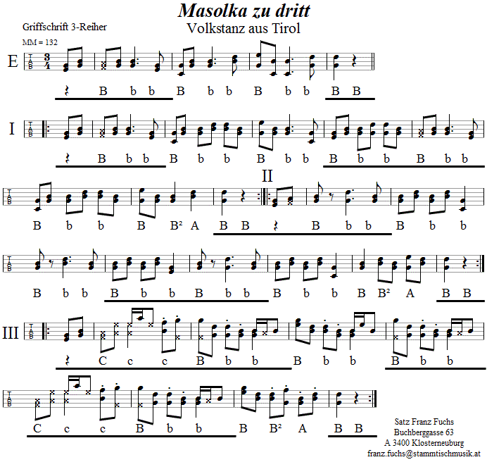 Masolka zu dritt in Griffschrift für Steirische Harmonika