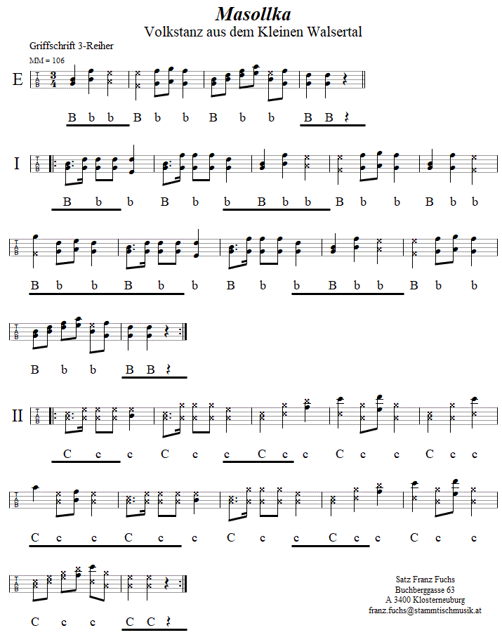 Masollka aus dem Kleinen Walsertal, in Griffschrift für Steirische Harmonika