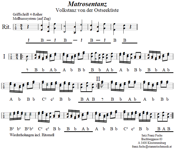 Matrosentanz von der Ostseeküste, in Griffschrift für Steirische Harmonika