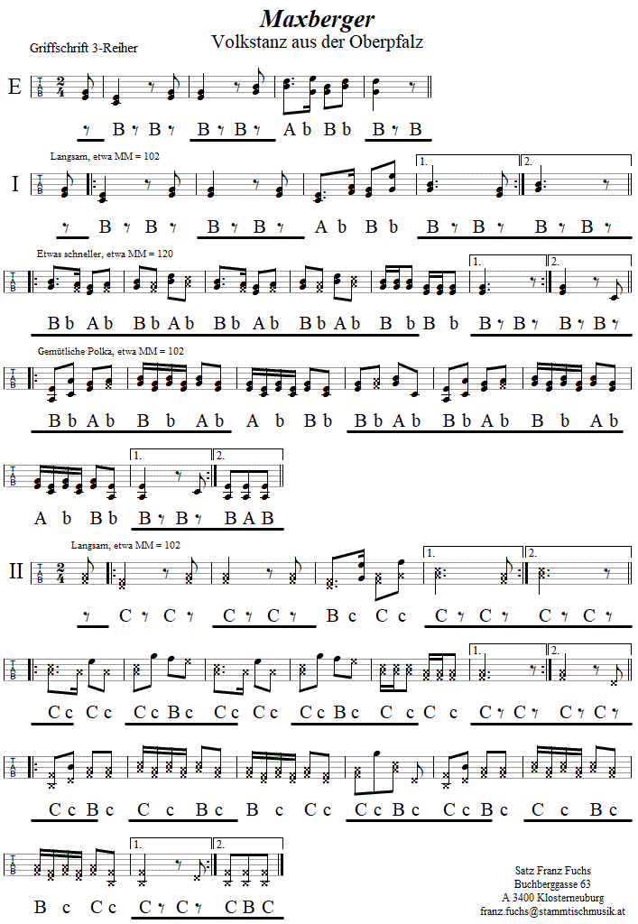 Maxberger, in Griffschrift für Steirische Harmonika