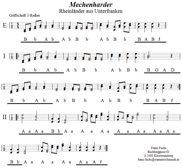 Mechenharder, in Griffschrift für Steirische Harmonika