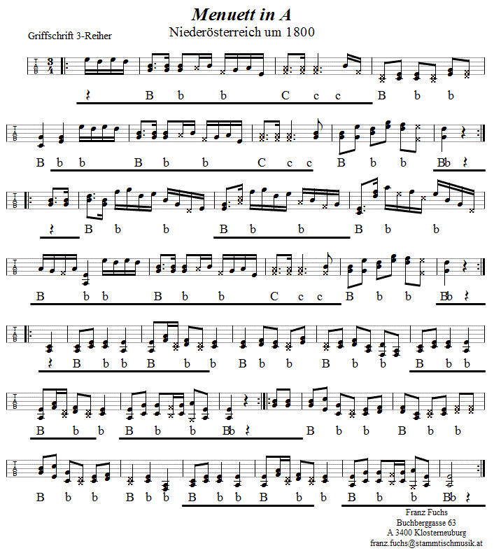 Menuett in A, in Griffschrift für Steirische Harmonika