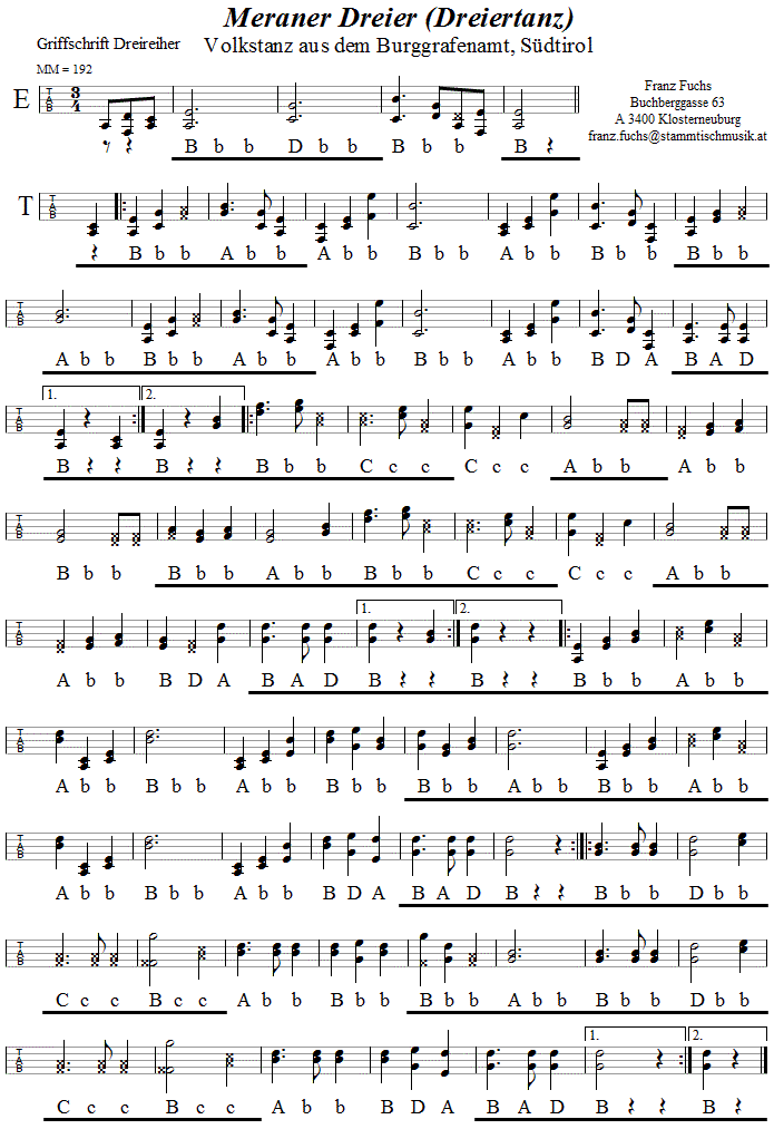 Meraner Dreier in Griffschrift für Steirische Harmonika