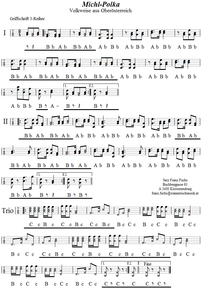 Michlpolka - in Griffschrift für Steirische Harmonika