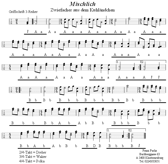 Mischlich, Zwiefacher in Griffschrift für Steirische Harmonika