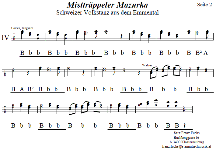 Mistträppeler Mazurka, in Griffschrift für Steirische Harmonika