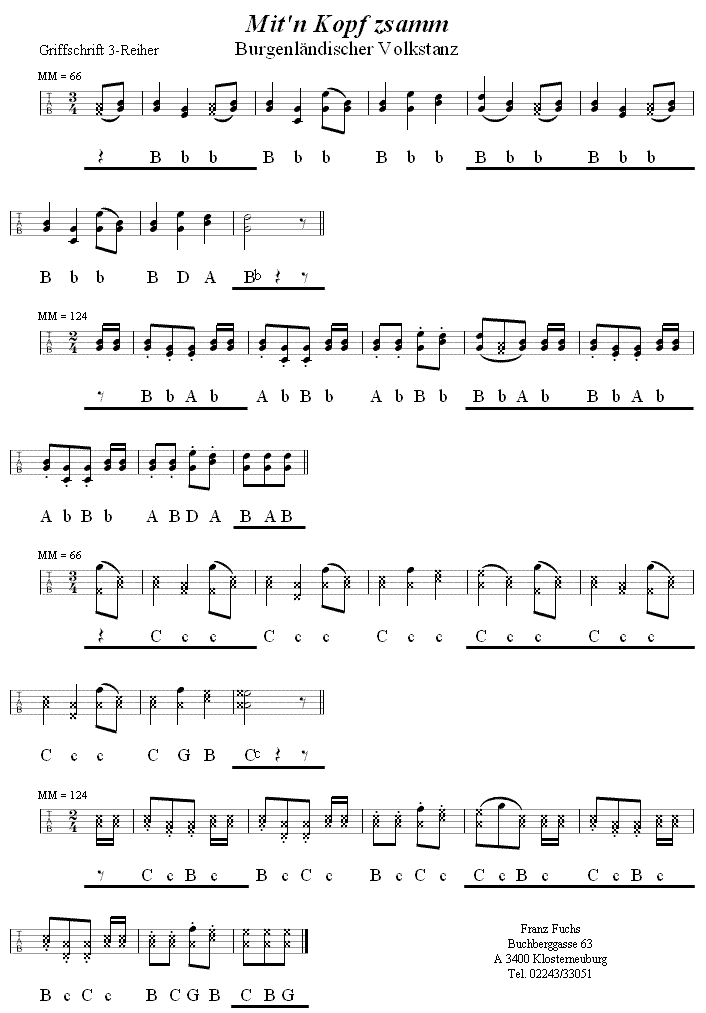 Mit'n Kopf zsamm in Griffschrift für Steirische Harmonika