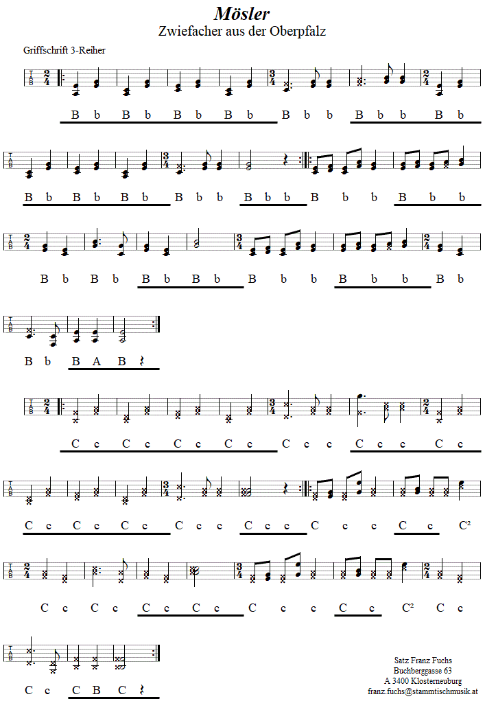 Mösler Zwiefacher, in Griffschrift für Steirische Harmonika