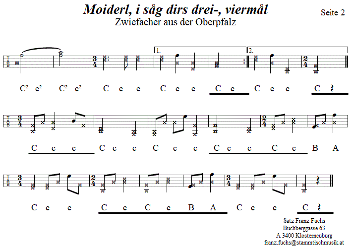 Moiderl, i såg dirs drei- viermål - Zwiefacher, in Griffschrift für Steirische Harmonika