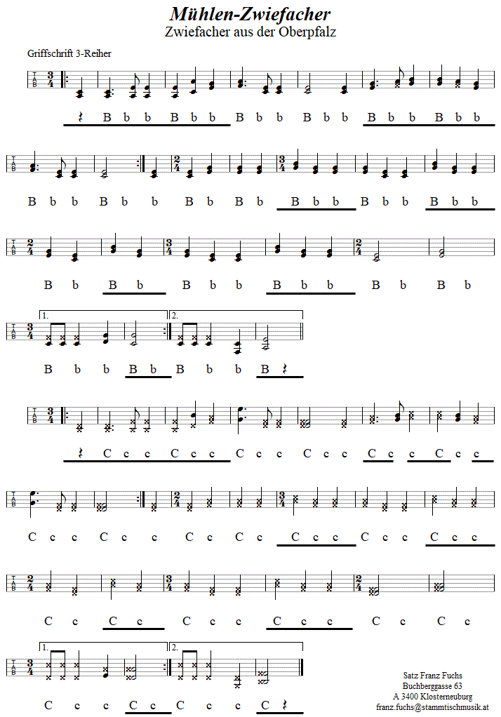 Mühlen-Zwiefacher, in Griffschrift für Steirische Harmonika