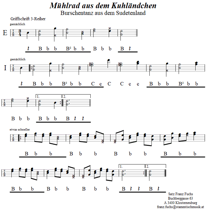 Mühlrad aus dem Kuhländchen in Griffschrift für Steirische Harmonika