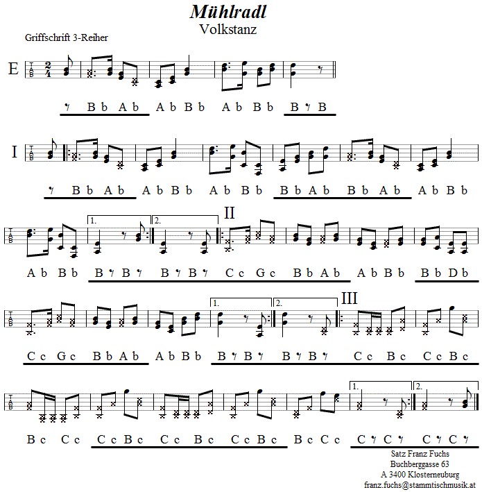 Mühlradl in Griffschrift - Musik zum Volkstanz - Volksmusik und Volkstanz