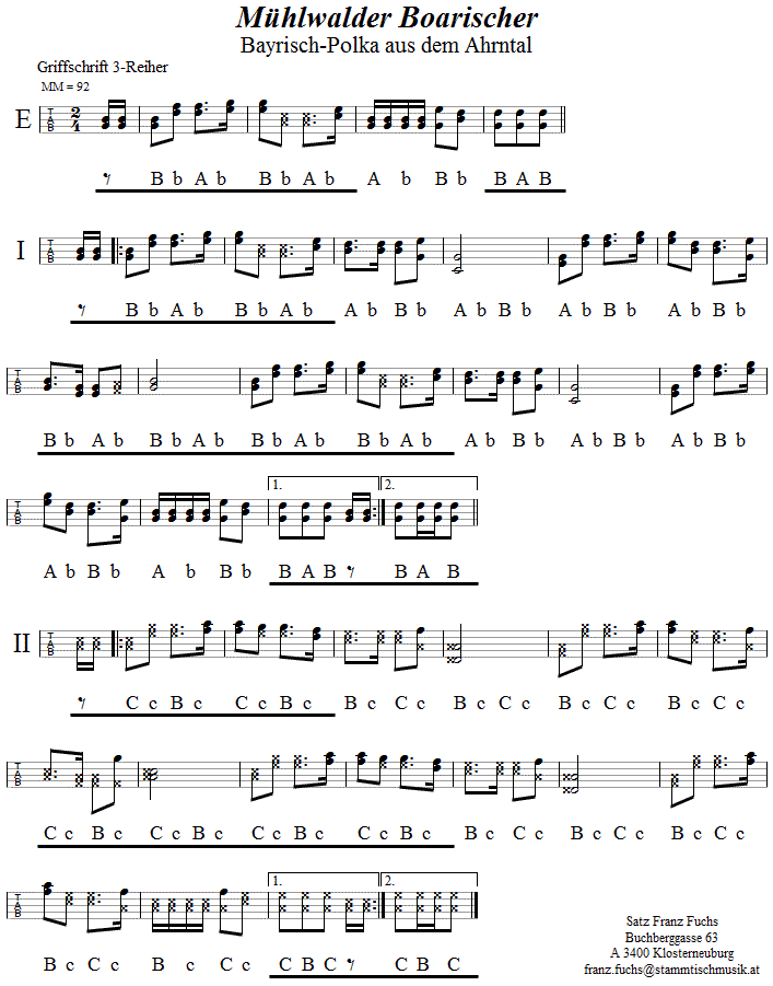 Mühlwalder Boarischer in Griffschrift für Steirische Harmonika