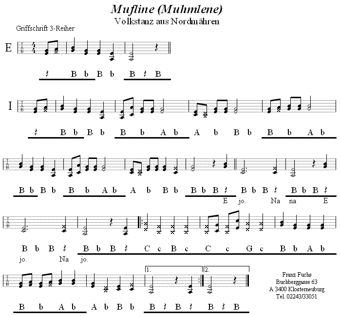 Mufline (Muhmlene) in Griffschrift für Steirische Harmonika