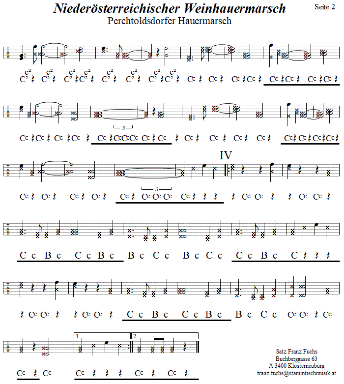 Niederösterreichischer Weinhauermarsch in Griffschrift für steirische Harmonika - Noten aus dem Repertoire