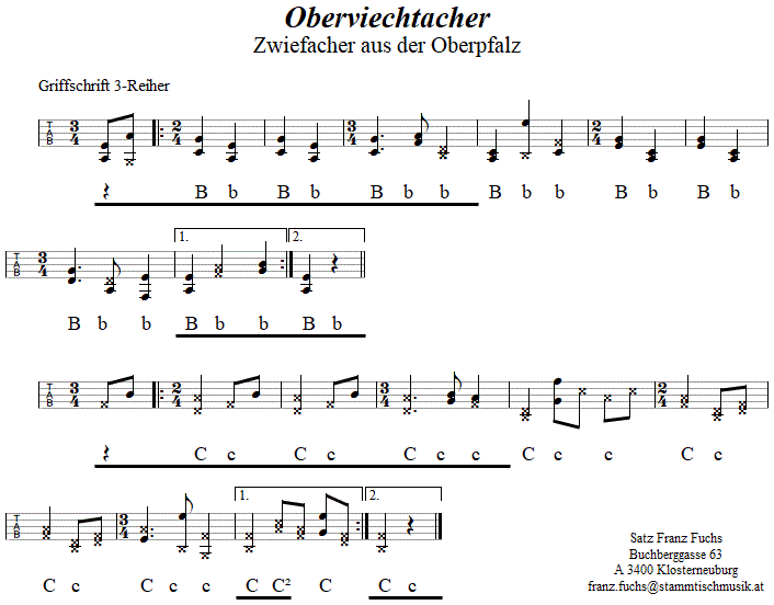 Oberviechtacher (Namenlos aus Oberviechtach), Zwiefacher, in Griffschrift für Steirische Harmonika