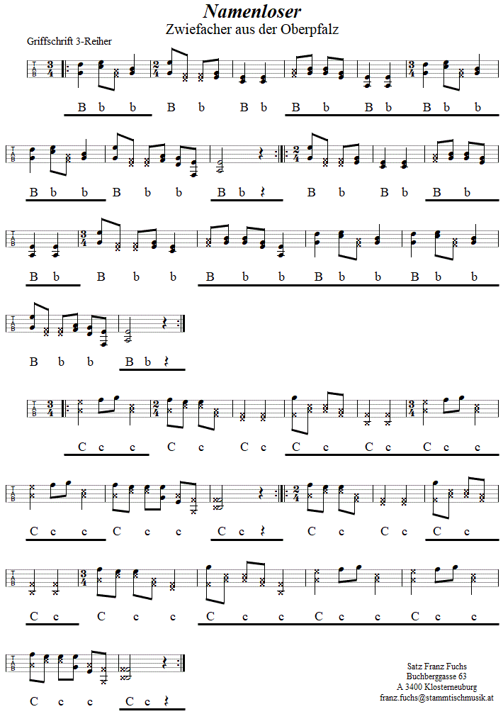 Namenloser Zwiefacher, in Griffschrift für Steirische Harmonika