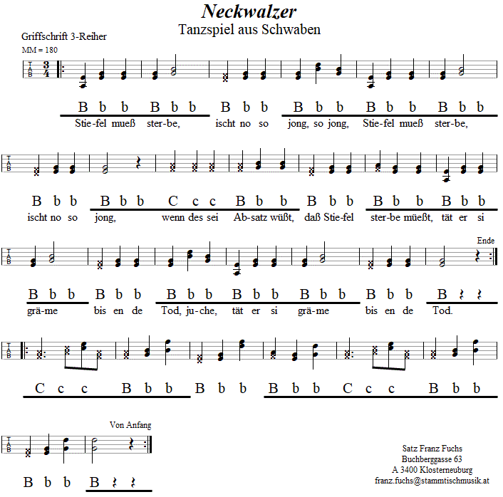 Neckwalzer, in Griffschrift für Steirische Harmonika