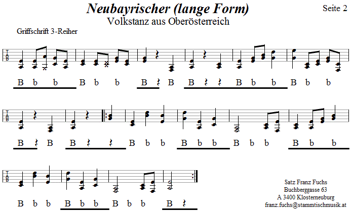 Neubayrischer, lange Form, in Griffschrift - Musik zum Volkstanz - Volksmusik und Volkstanz