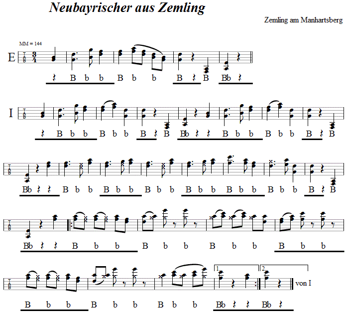 Neubayrischer aus Zemling, in Griffrschrift für Steirische Harmonika