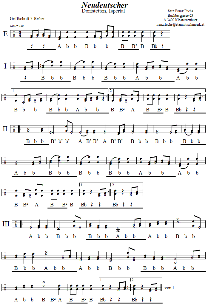 Neudeutscher in Griffschrift - Musik zum Volkstanz - Volksmusik und Volkstanz