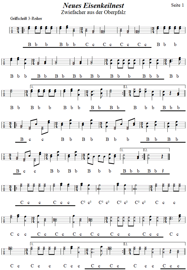 Neues Eisenkeilnest, Zwiefacher in Griffschrift für Steirische Harmonika